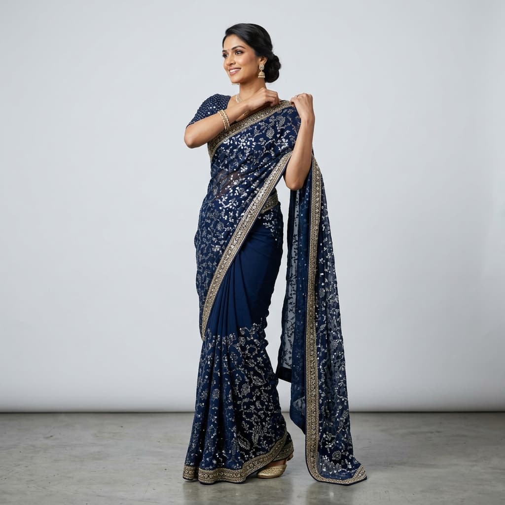 Georgette Sequin Evening Saree