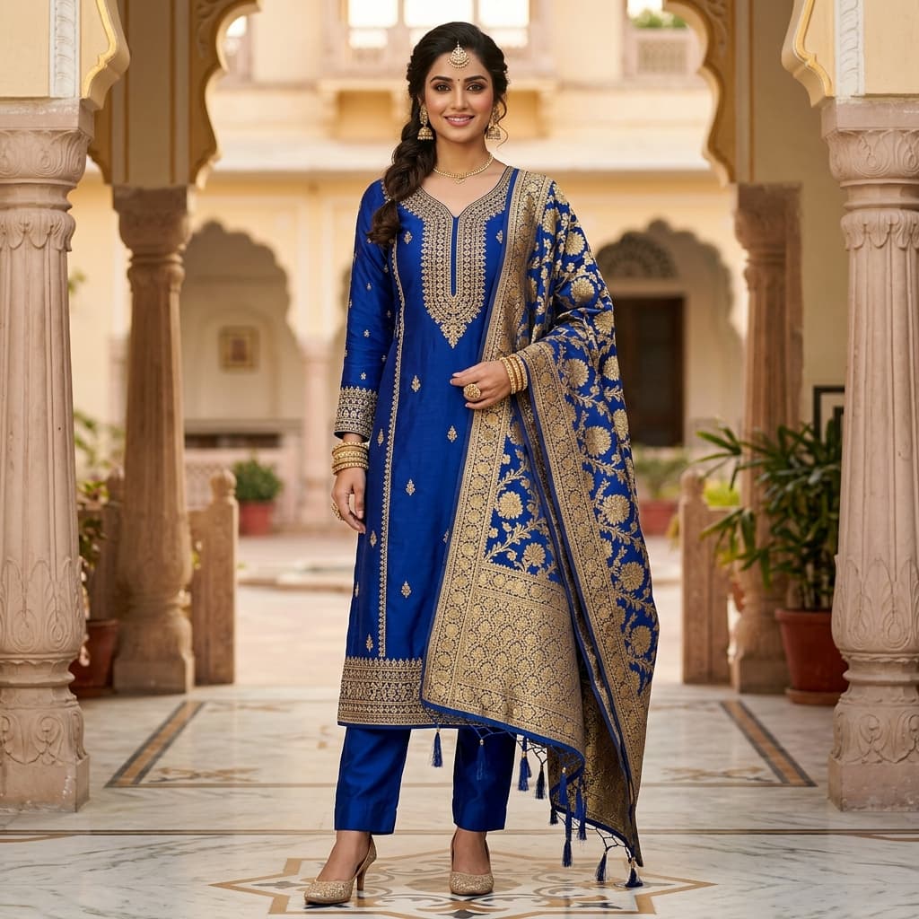 Banarasi Silk Dupatta Palazzo Suit