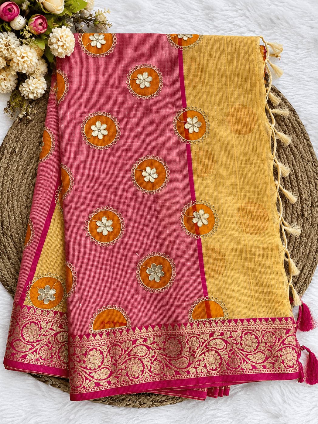 Rajasthani Cotton Tissue silk With Gota Handwork Saree