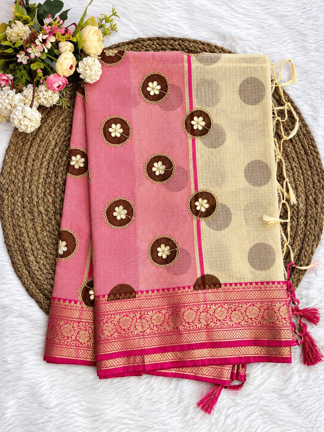 Rajasthani Cotton Tissue Silk With Gota Handwork Saree