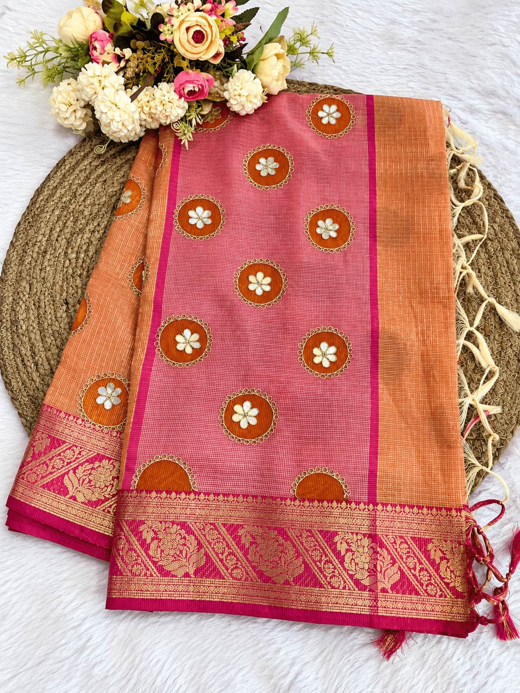 Rajasthani Cotton Tissue Silk With Gota Handwork Saree